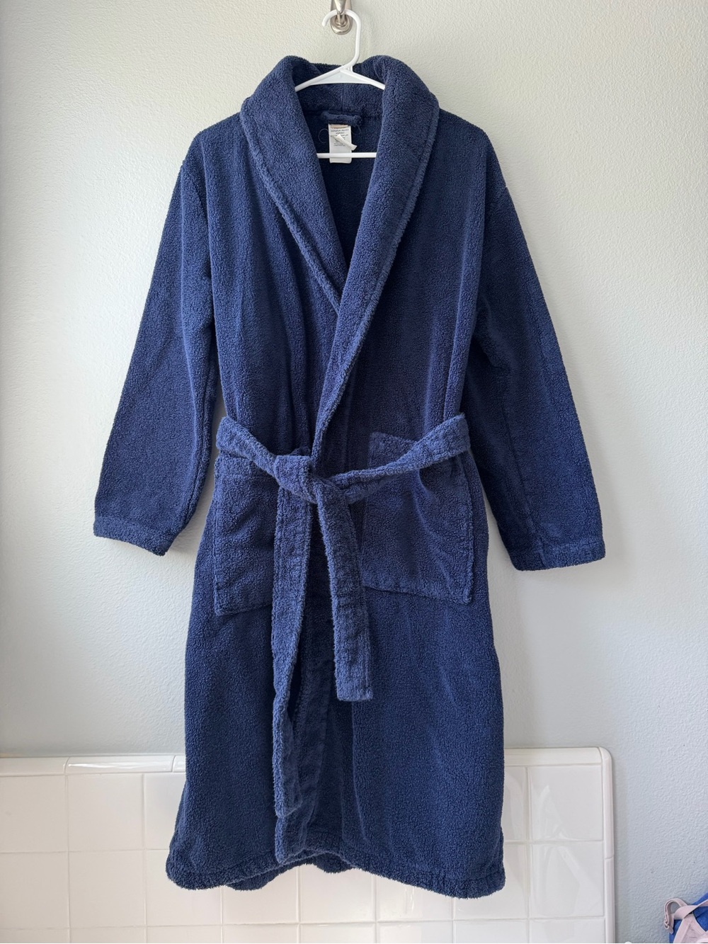 Pottery Barn Quick Dry Organic Cotton Plush Deep Navy Blue Robe Sz XS/S